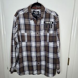 Harley-Davidson Brown and White Casual Button Down Shirt XL